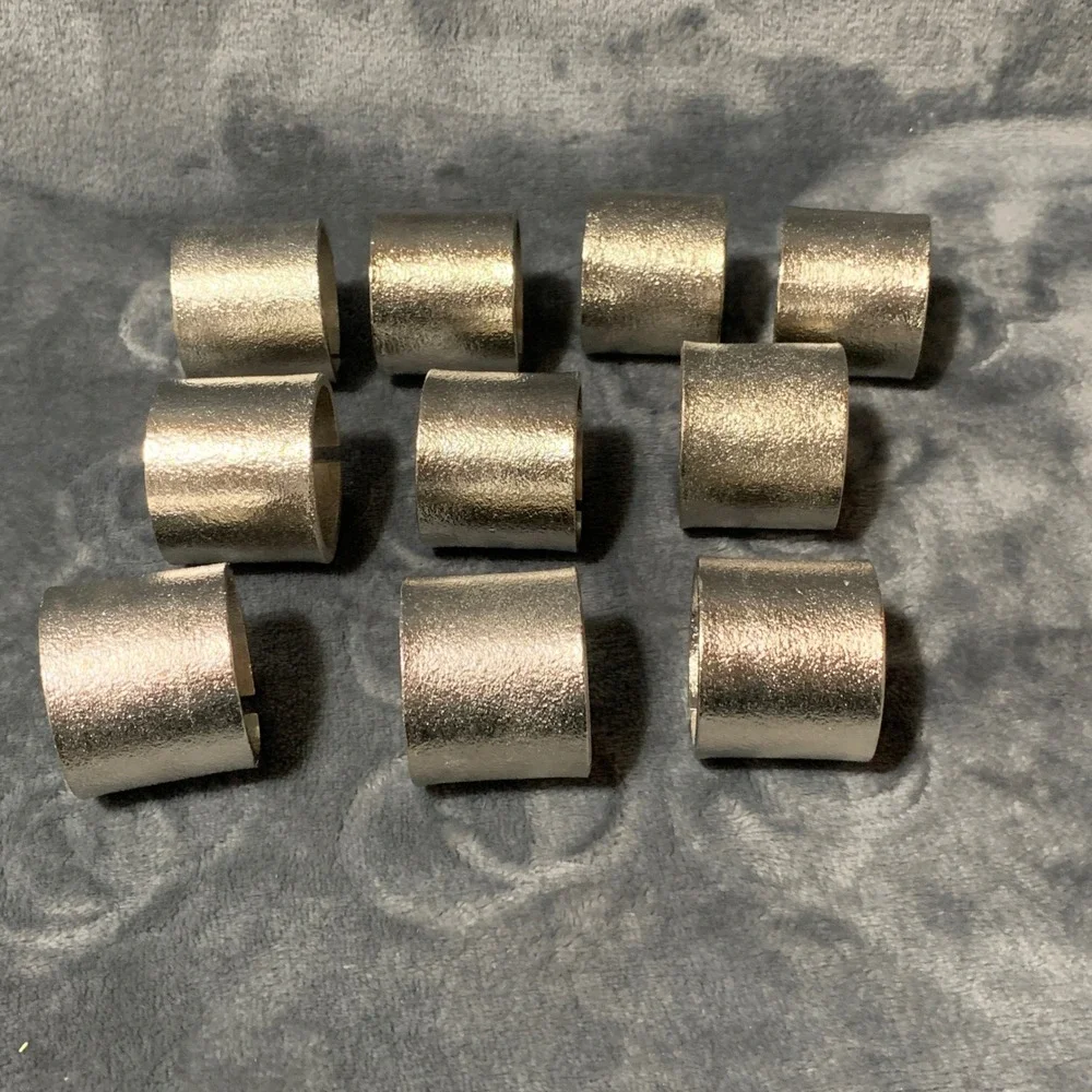 Set of 10 Silver Textured Metal Napkin Rings Modern Split Cuff Table Decor